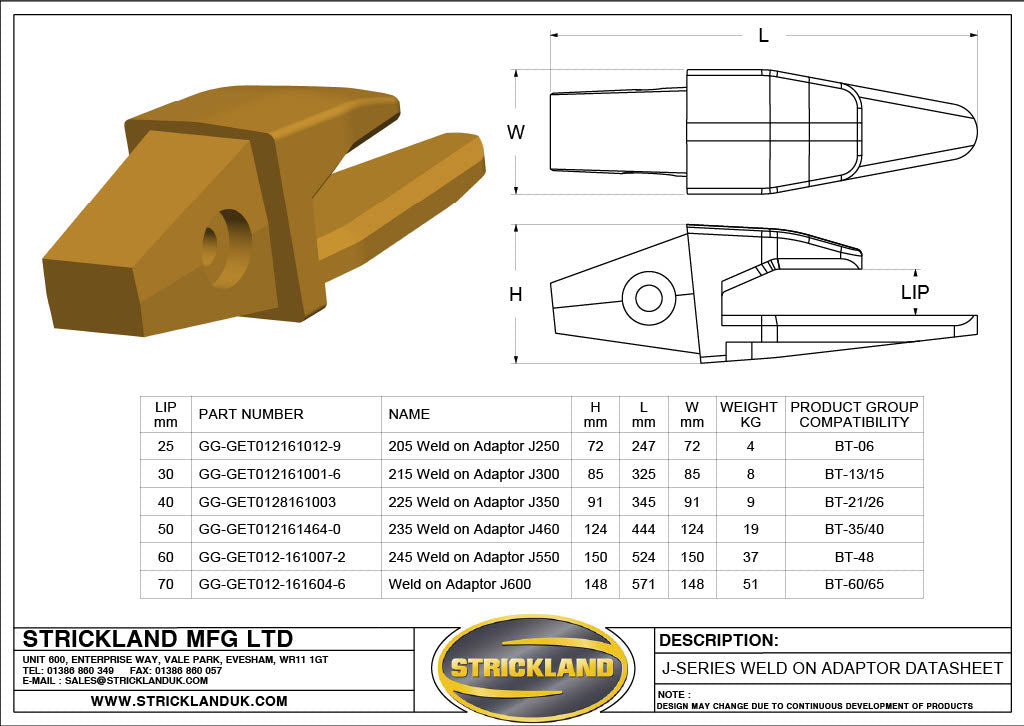 Strickland 205 Weld on Adaptor J250 Bucket Teeth