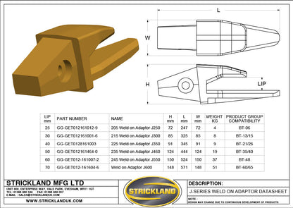 Strickland 205 Weld on Adaptor J250 Bucket Teeth